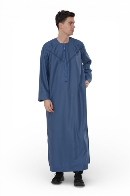 Heren Eid blauwe Marokkaanse Thobe gewaad Djellaba Ramadan Eid Jubba-HM10 - Image 5