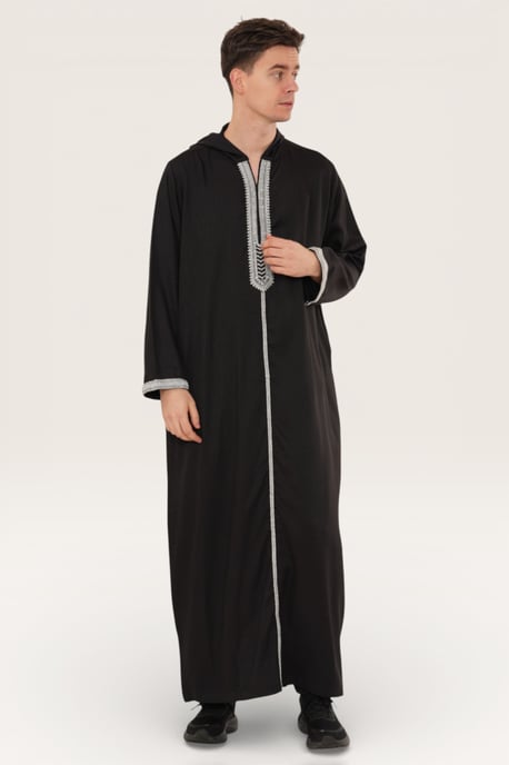 Mens Black Eid Hooded Moroccan Thobe Robe Djellaba Gandoura Ramadan Jubba LFS- HM3 - Image 3