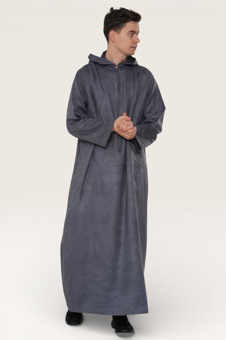 Heren grijze Eid Marokkaanse Jubba Robe Ramadan Eid Thobe LFS met capuchon - HM12 - Image 3