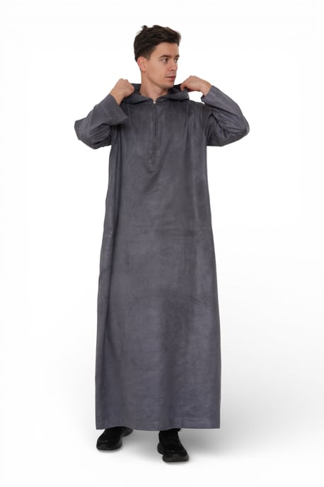 Heren grijze Eid Marokkaanse Jubba Robe Ramadan Eid Thobe LFS met capuchon - HM12 - Image 4