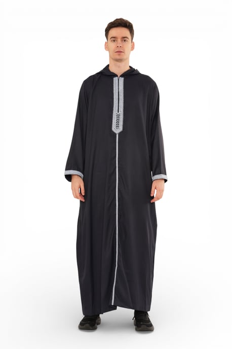 Men's Eid Navy Blue Hooded Moroccan Thobe Robe Djellaba Ramadan Jubba- HM3 - Image 1