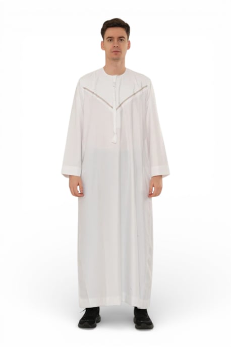 Men's Eid White Moroccan Thobe Robe Djellaba Ramadan Eid Jubba- HM10 - Image 1