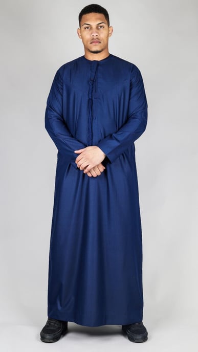Marineblauwe Thobe Emirati Islamitische Jubba Robe Eid Tassel Regular Fit voor heren - Image 1