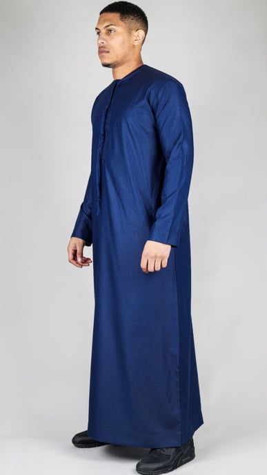 Marineblauwe Thobe Emirati Islamitische Jubba Robe Eid Tassel Regular Fit voor heren - Image 2