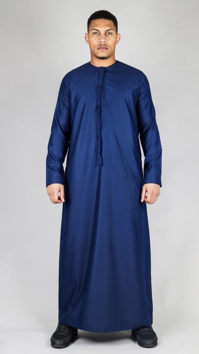 Marineblauwe Thobe Emirati Islamitische Jubba Robe Eid Tassel Regular Fit voor heren - Image 4