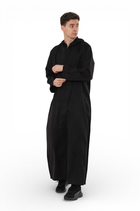 Heren Eid Zwart Marokkaanse Jubba Robe Ramadan Eid Thobe met capuchon - HM12 - Image 3