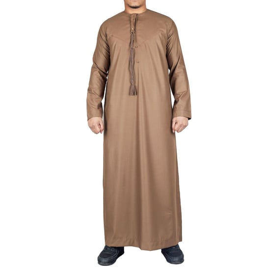 Herr Brun Thobe Emirati Islamic Jubba Robe Eid Tassel Slim Fit - Image 5