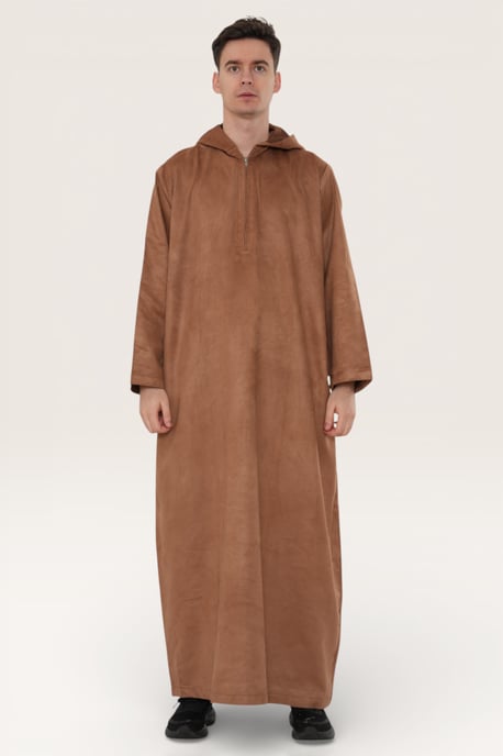 Heren bruine Eid Marokkaanse Jubba Robe Ramadan Eid Thobe LFS met capuchon - HM12 - Image 2