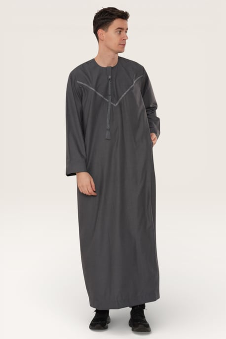 Mens Grey Eid Moroccan Thobe Robe Djellaba Ramadan Eid Jubba LFS- HM10 - Image 2