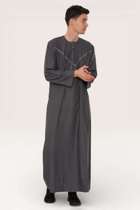 Mens Grey Eid Moroccan Thobe Robe Djellaba Ramadan Eid Jubba LFS- HM10 - Image 3