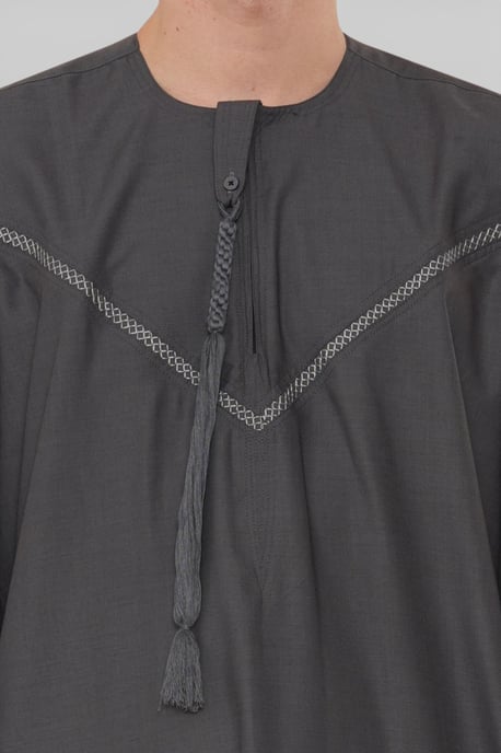 Mens Grey Eid Moroccan Thobe Robe Djellaba Ramadan Eid Jubba LFS- HM10 - Image 5