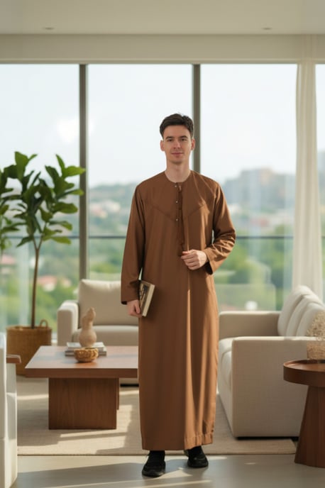 Mens Brown Eid Moroccan Jubba Robe Djellaba Ramadan Eid Thobe LFS-HM11 - Image 1