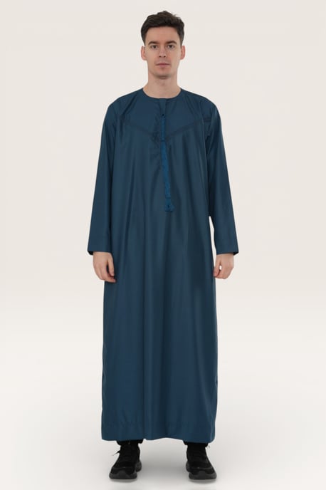 Mens Blue Ramadan Eid Marockansk Jubba Robe Kaftan Djellaba Thobe LFS -TT-008 - Image 2