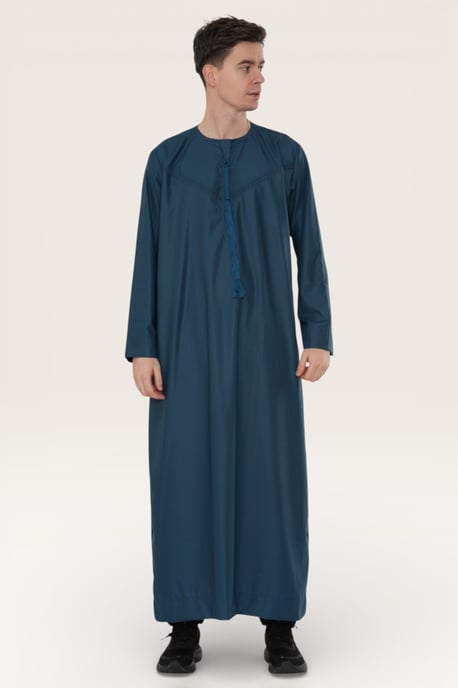 Mens Blue Ramadan Eid Marockansk Jubba Robe Kaftan Djellaba Thobe LFS -TT-008 - Image 3