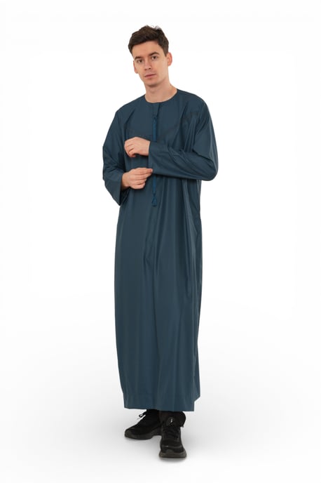 Mens Blue Ramadan Eid Marockansk Jubba Robe Kaftan Djellaba Thobe LFS -TT-008 - Image 4
