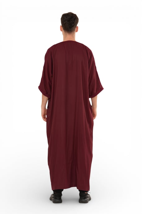 Men's Wine Red Moroccan Thobe Jubba Robe Eid Djellaba Gandoura - HM62 - Image 5