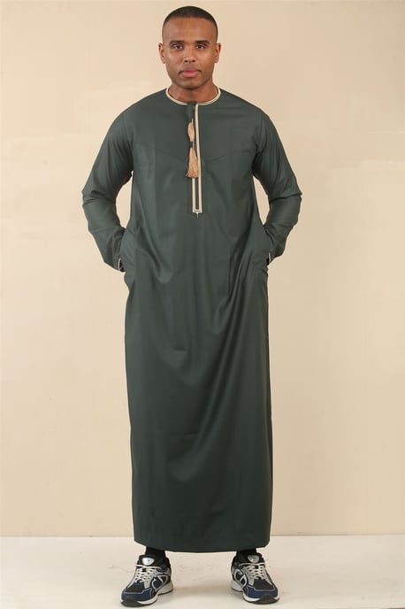 Men's Omani Eid Green Thobe Saudi Emirati Jubba Robe - Image 2