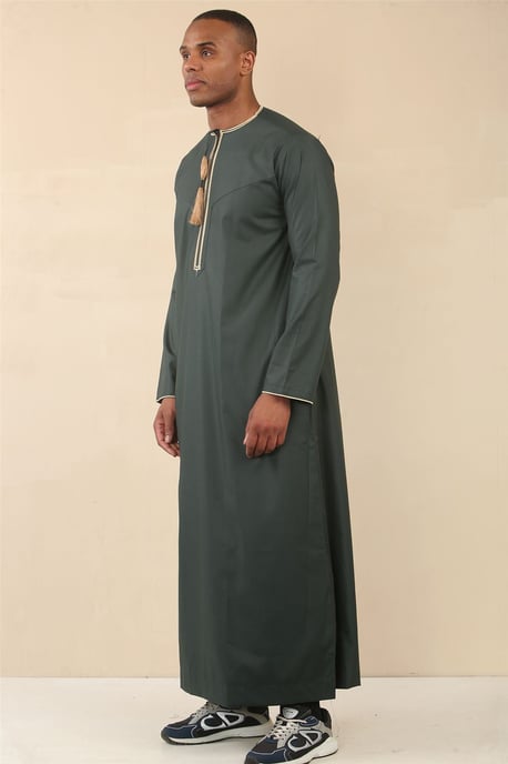 Men's Omani Eid Green Thobe Saudi Emirati Jubba Robe - Image 4