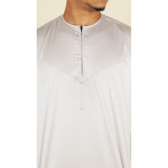 Men's Cream Beige Thobe Robe Satin Emirati Islamic Jubba Eid Slim Fit - Image 3