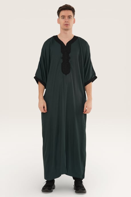 Mens Green Moroccan Thobe Jubba Robe Eid Djellaba Gandoura LFS - HM62 - Image 2