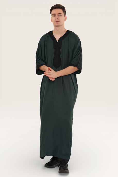 Mens Green Moroccan Thobe Jubba Robe Eid Djellaba Gandoura LFS - HM62 - Image 3