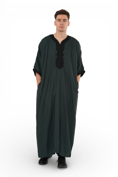 Mens Green Moroccan Thobe Jubba Robe Eid Djellaba Gandoura LFS - HM62 - Image 4