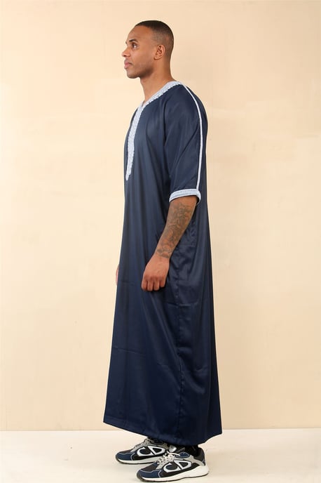 Men's Blue Moroccan Thobe Jubba Robe Eid Djellaba Gandoura - Image 2