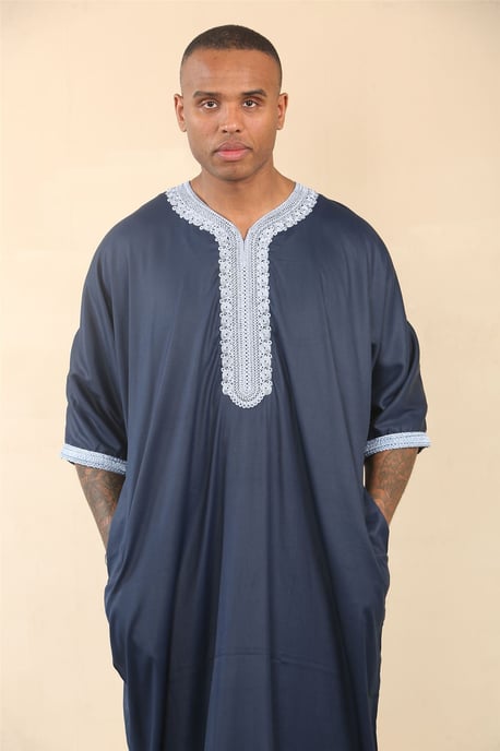 Men's Blue Moroccan Thobe Jubba Robe Eid Djellaba Gandoura - Image 4