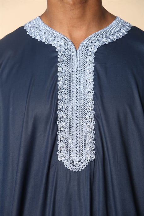 Men's Blue Moroccan Thobe Jubba Robe Eid Djellaba Gandoura - Image 5