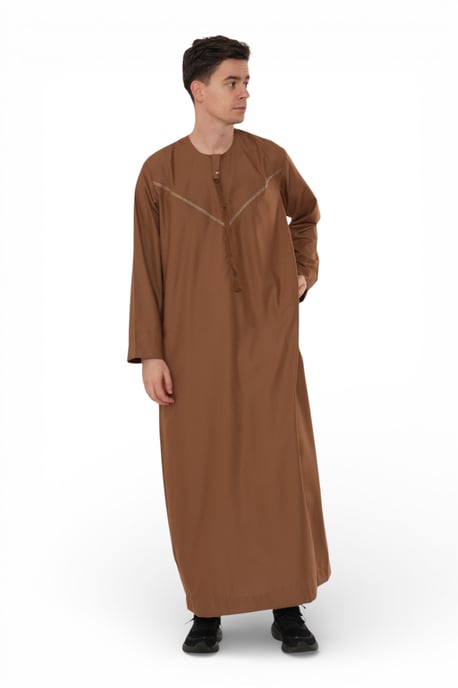 Men's Eid Camel Brown Moroccan Thobe Robe Djellaba Ramadan Eid Jubba- HM10 - Image 2
