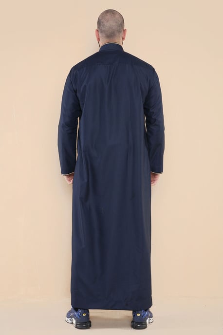 Män Navy Thobe Jubba Emirati Islamiska Arabiska Eid Broderi Kaftan Jubbah Robe - Image 4