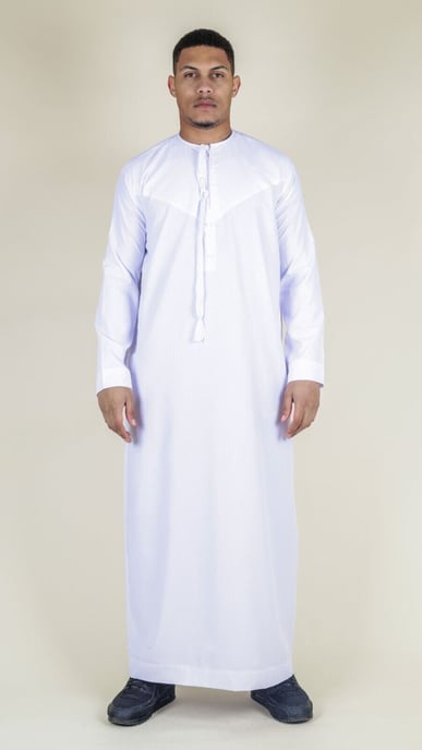Men's White Thobe Emirati Islamic Jubba Robe Eid Tassel Regular Fit - Image 1