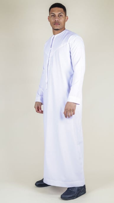 Men's White Thobe Emirati Islamic Jubba Robe Eid Tassel Regular Fit - Image 2