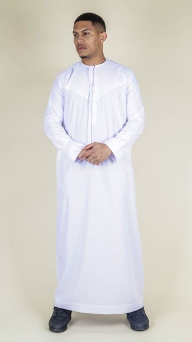 Men's White Thobe Emirati Islamic Jubba Robe Eid Tassel Regular Fit - Image 4