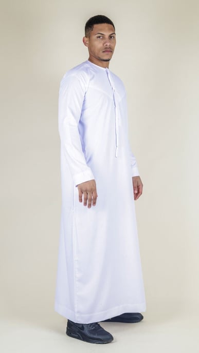 Men's White Thobe Emirati Islamic Jubba Robe Eid Tassel Regular Fit - Image 5