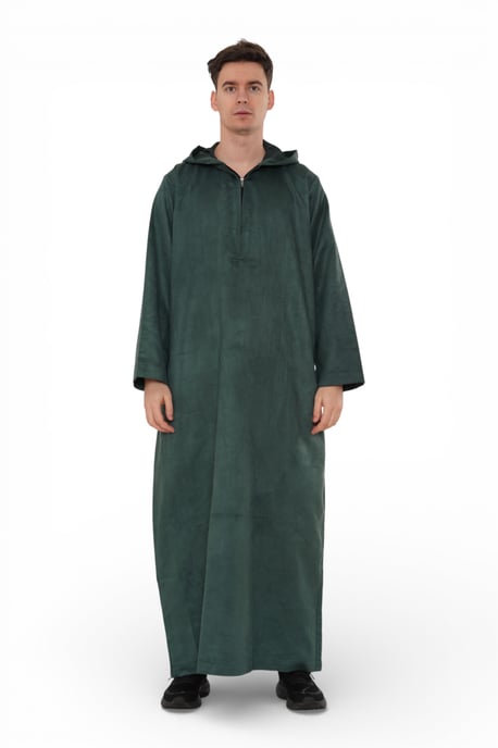 Heren Eid Groene Marokkaanse Jubba Robe Ramadan Eid Thobe met capuchon - HM12 - Image 1