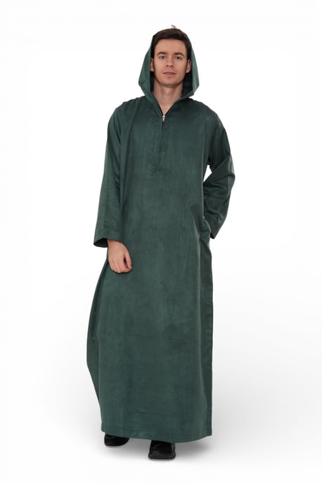 Heren Eid Groene Marokkaanse Jubba Robe Ramadan Eid Thobe met capuchon - HM12 - Image 2