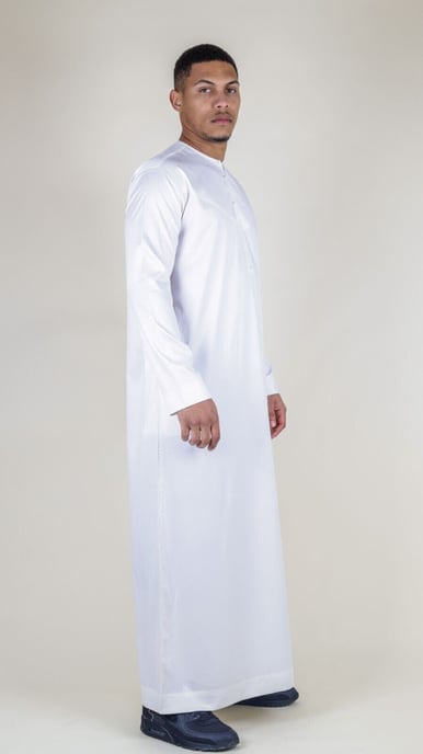 Vit Thobe-rock för män Satin Emirati Islamic Jubba Eid Slim Fit - Image 3