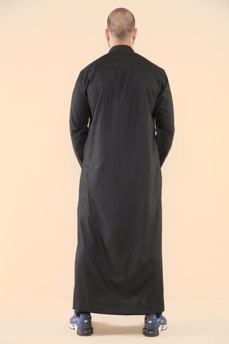 Mens Black Thobe Jubba Saudi Islamic Arabic Eid Cotton Kaftan Jubbah Umrah Robe - Image 4