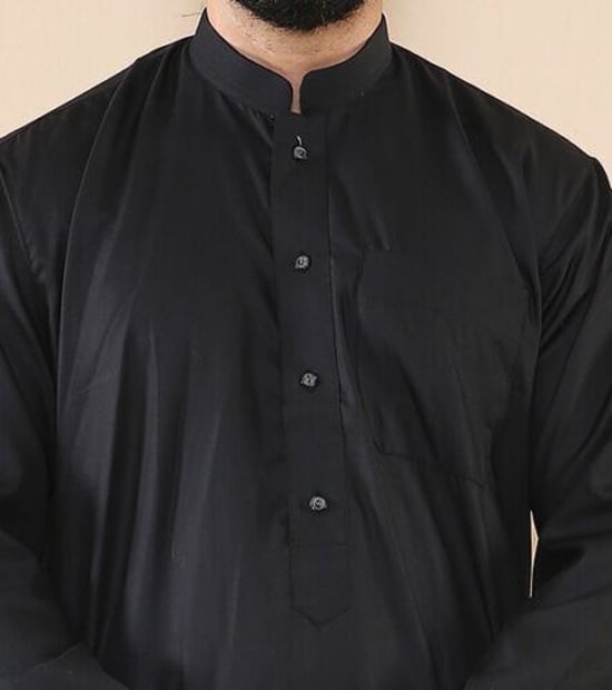 Mens Black Thobe Jubba Saudi Islamic Arabic Eid Cotton Kaftan Jubbah Umrah Robe - Image 5