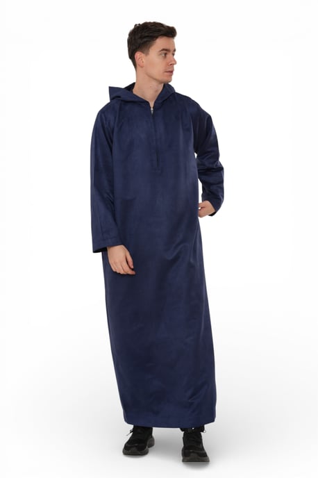 Heren Eid Marineblauwe Marokkaanse Jubba Robe Ramadan Eid Thobe met capuchon - HM12 - Image 2