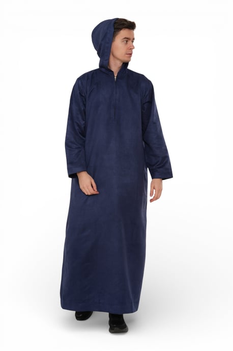 Heren Eid Marineblauwe Marokkaanse Jubba Robe Ramadan Eid Thobe met capuchon - HM12 - Image 4