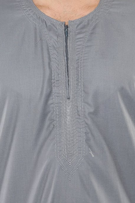 Mens Grå Thobe Jubba Islamisk Arab Marockansk Saudi Kaftan Arab Robe med dragkedja - Image 3
