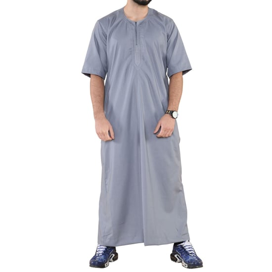 Mens Grå Thobe Jubba Islamisk Arab Marockansk Saudi Kaftan Arab Robe med dragkedja - Image 5