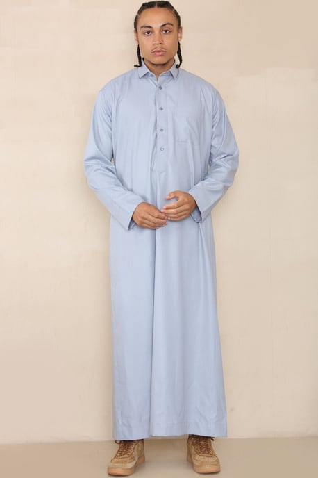 Mens Blue Thobe Jubba Saudi Ramadan Eid Islamic Kaftan Kaudara Arabic Jubbah - Image 1