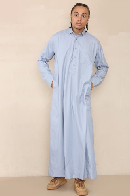 Mens Blue Thobe Jubba Saudi Ramadan Eid Islamic Kaftan Kaudara Arabic Jubbah - Image 2