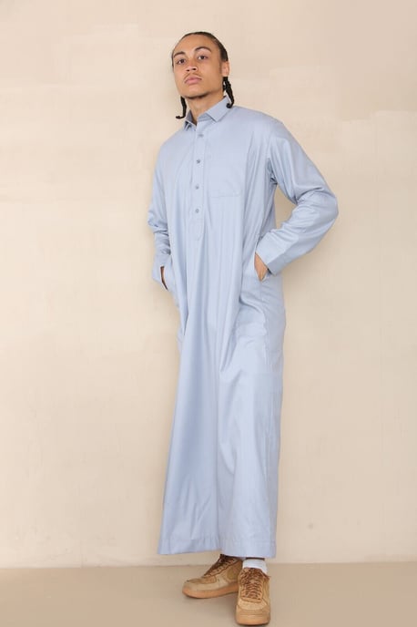 Mens Blue Thobe Jubba Saudi Ramadan Eid Islamic Kaftan Kaudara Arabic Jubbah - Image 3