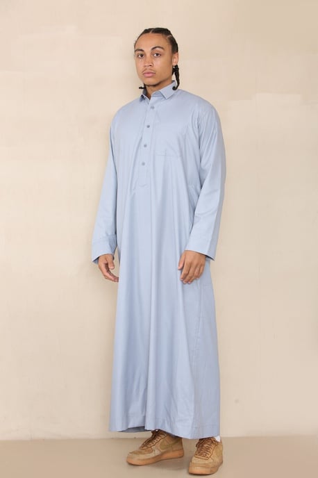 Mens Blue Thobe Jubba Saudi Ramadan Eid Islamic Kaftan Kaudara Arabic Jubbah - Image 4