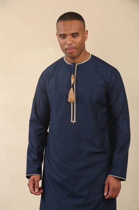 Men's Omani Eid Blue Thobe Saudi Emirati Jubba Robe - Image 2