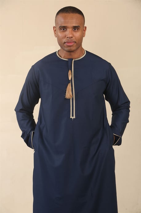 Men's Omani Eid Blue Thobe Saudi Emirati Jubba Robe - Image 3
